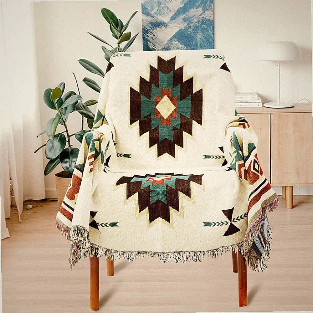 Boho Throw Blankets Southwest Native American Inspired Reversible Woven Blank...