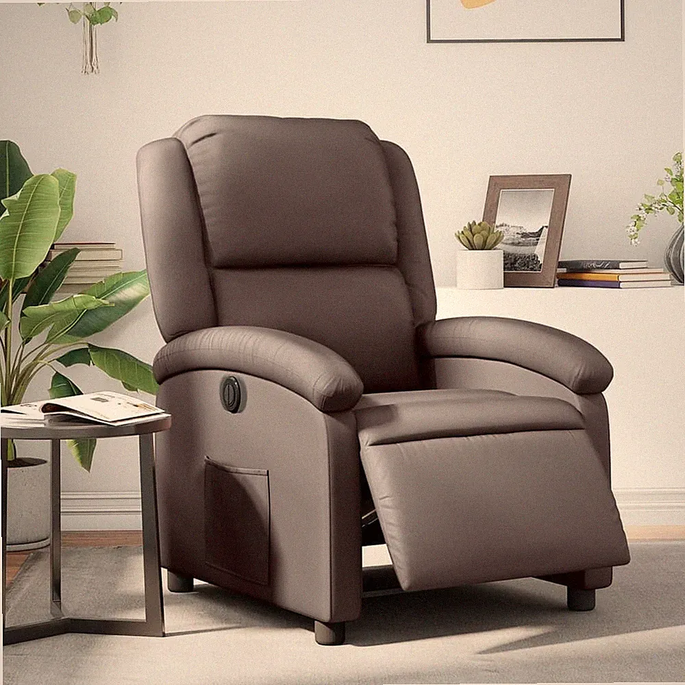Electric Recliner Chair Dark Brown Real Leather