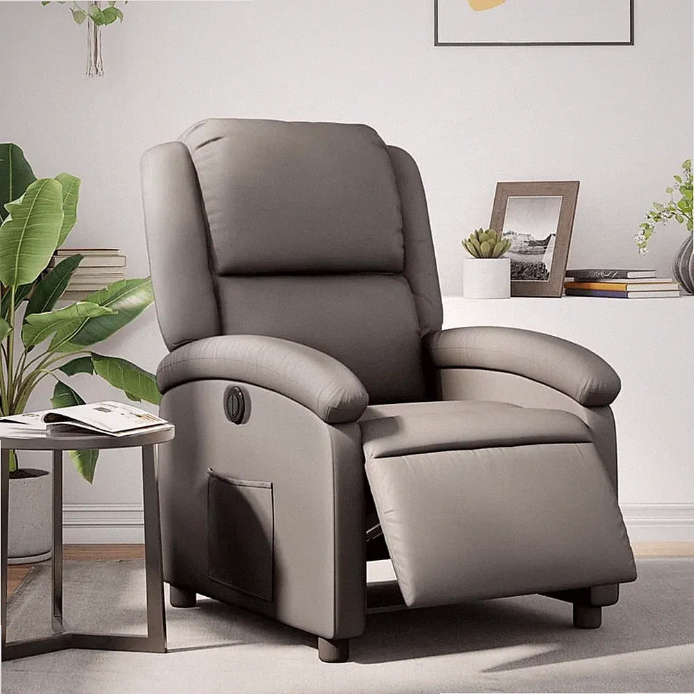 Electric Recliner Chair Gray Real Leather