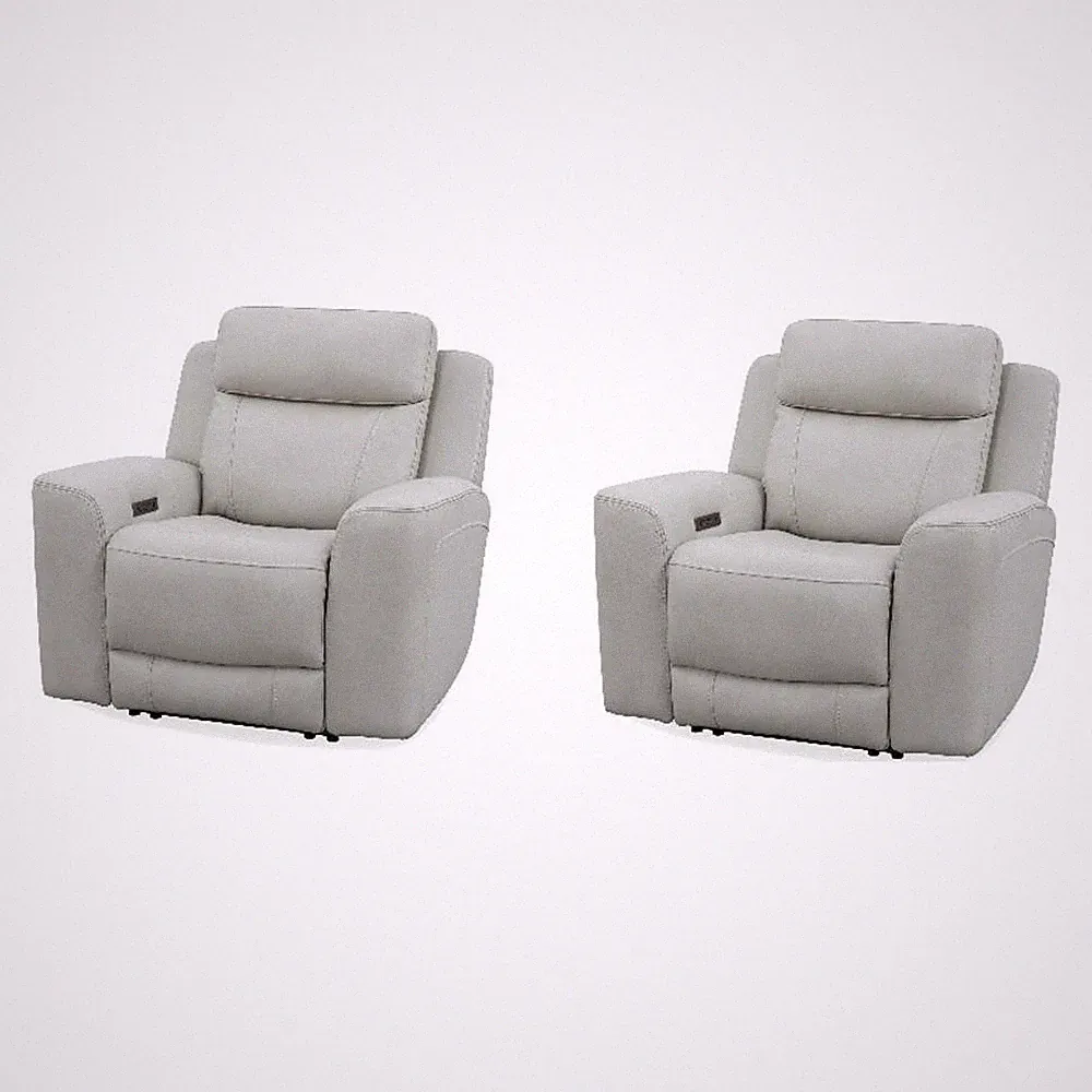 Pemberly Row Contemporary Leather Stone Power Recliner Two Pack