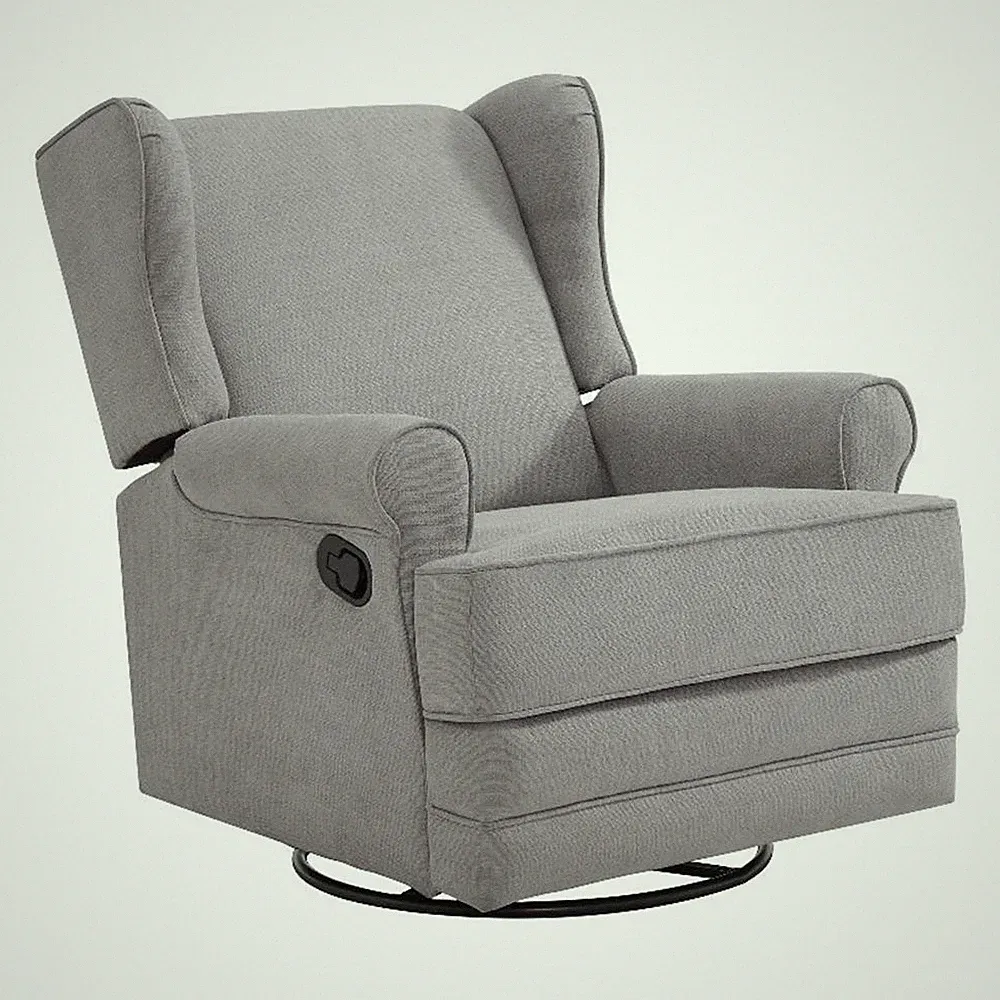 Pemberly Row Wood and Fabric Swivel Glider & Recliner in Gray